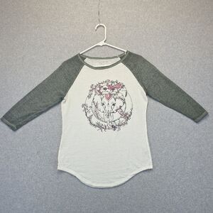 Freeze Elephant Graphic Raglan Tee Womens Medium 3/4 Sleeve Boho Top